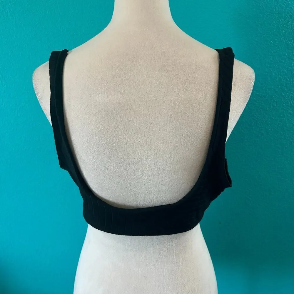 NWT Aerie XO Ribbed Wide Strap Scoop Bikini Top Women's True Black Swim Size XXL